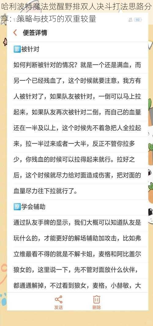 哈利波特魔法觉醒野排双人决斗打法思路分享：策略与技巧的双重较量